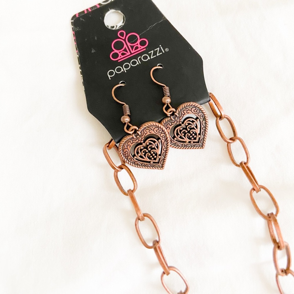 Paparazzi Brown Heart Earrings & Necklace - Picture 5 of 7